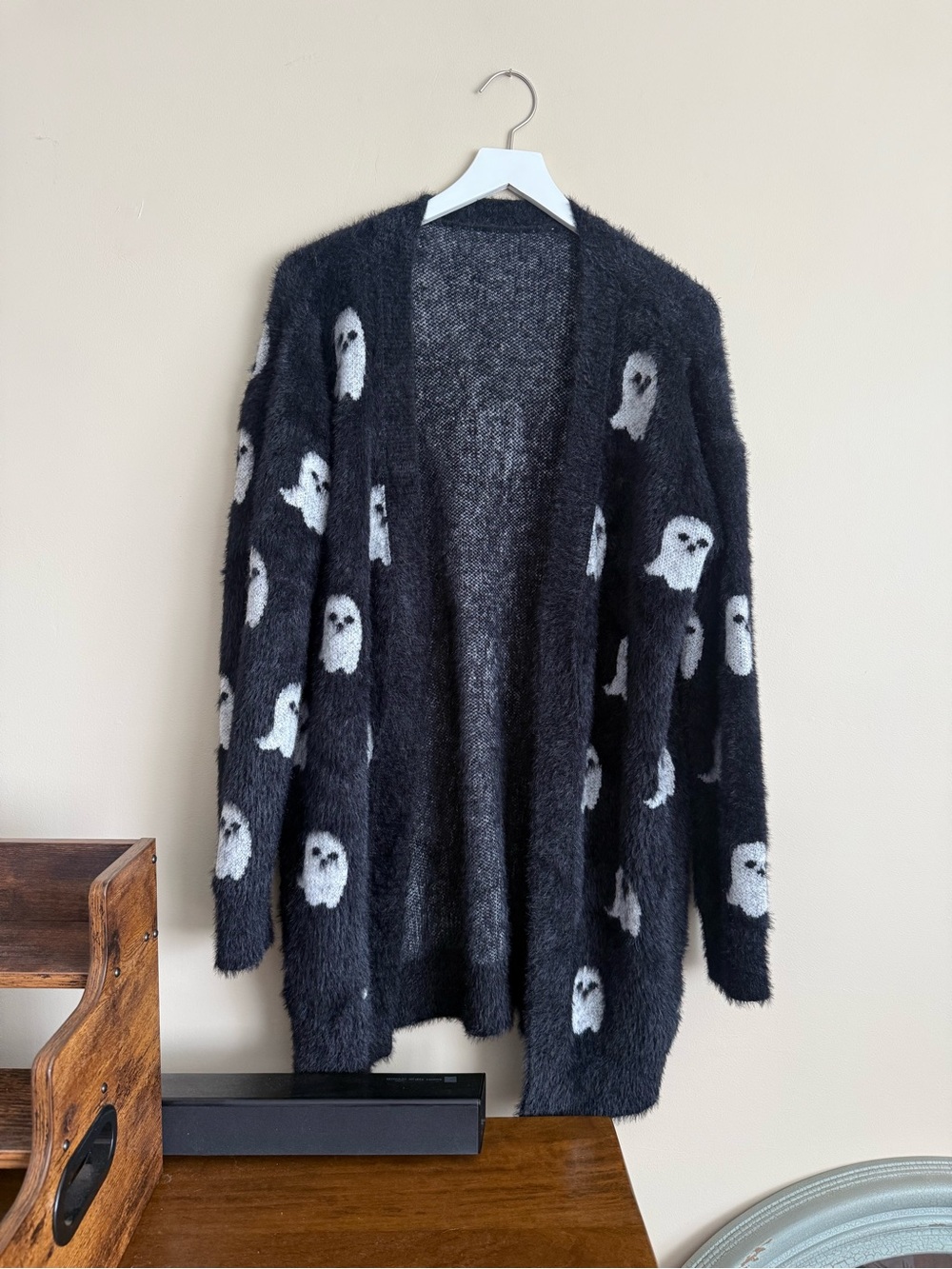 Halloween Spooky Ghost Cozy Long Oversized Cardigan Small